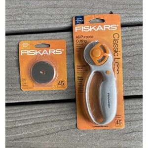 Fiskars 45mm All Purpose Rotary Cutting Tool Cutter + 1 Extra Replacement Blade